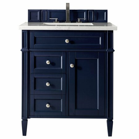JAMES MARTIN VANITIES Brittany 30in Single Vanity, Victory Blue w/ 3 CM Arctic Fall Solid Surface Top 650-V30-VBL-3AF